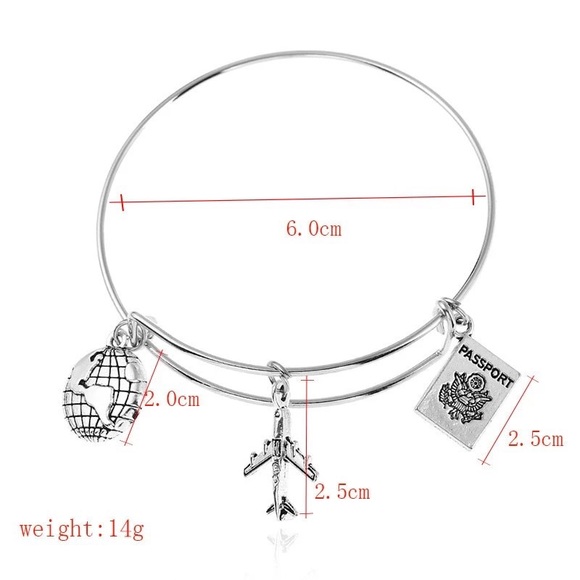 🌎✈️📓 Silver Zinc Alloy Charm Bracelet - Picture 2 of 2